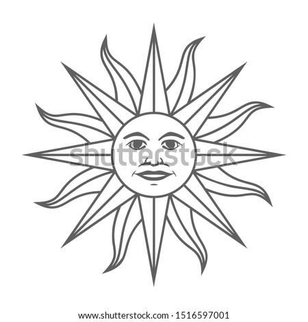 The Inca sun God. Inti sun of may. Uruguayan flag. Isolated on white background. Vector illustration