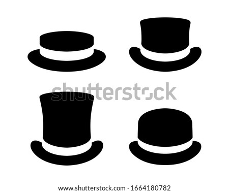 Hats graphic icons set. Boater hat, top hats and bowler hat black signs isolated on white background. Vector illustration