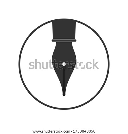 Ink pen graphic icon. Ink nib sign in the circle isolated on white background. Fountain pen symbol. Vector illustration