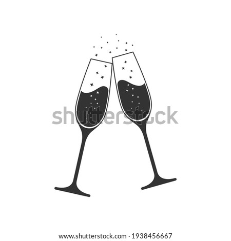 Clink glasses champagne graphic icon. Cheers with two champagne glasses sign isolated on white background. Vector illustration