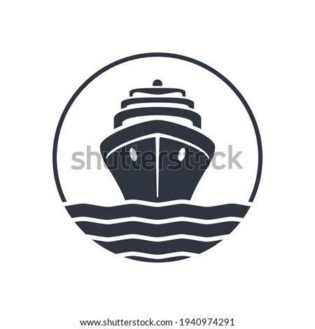 Sea ship graphic icon. Cruise liner in the circle sign isolated on white background.  Vector illustration