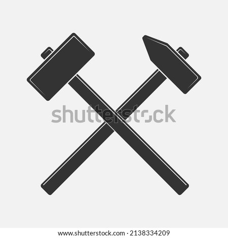 Two crossed hammers graphic sign. Working tools sign isolated on white background. Logo element. Vector illustration