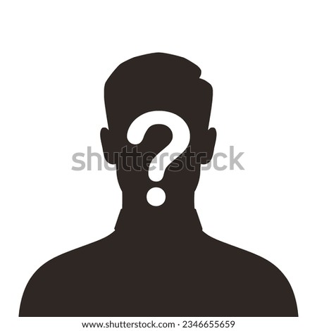 Man silhouette with question mark graphic icon. Anonymous male person sign isolated on white background. Vector illustration