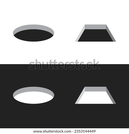 Four holes graphic icon set. Round and square holes isolated sign set. Vector illustration