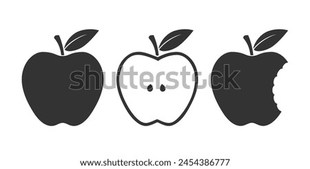 Apples graphic icons set. Fruits isolated signs on white background. Vector illustration