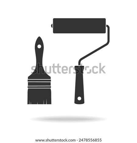 Paint roller and brush graphic icon. Painting tools sign isolated on white background. Painter work tool symbol. Vector illustration