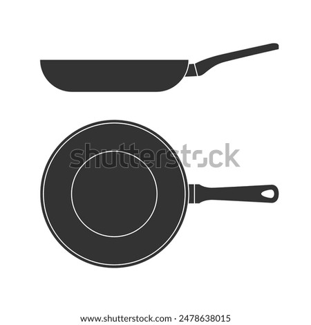 Frying pans graphic icons. Skillets signs isolated on white background. Kitchenware symbols. Vector illustration