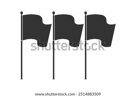 Three flags abstract graphic icon. Waving flags on flagstaffs sign isolated on white background. Vector illustration