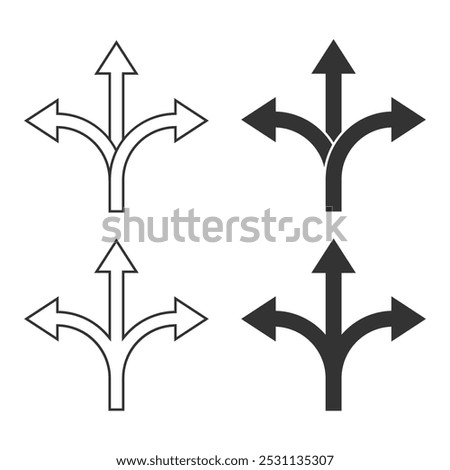 Crossroad graphic icons set. Arrows graphic signs isolated on white background. Vector illustration