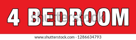4 Bedroom Red Rider for Home Sales & Real Estate Professionals, Four BR sign to Market Newly Listed Houses, Print Ready File for Standard Sized Riders, Bold Text Advertising, 6in x 24in