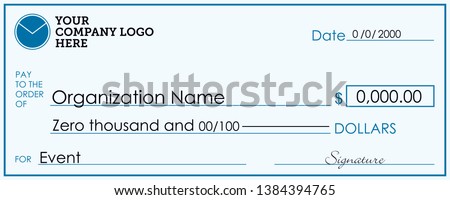 Large Presentation Check Template, Giant Check for Charitable Events, 24 inch  x 60 inch Print Ready Layout, Vector Donation Sign, Corporate Giving to Charity, Foundation Signage, Business Donors Сток-фото © 