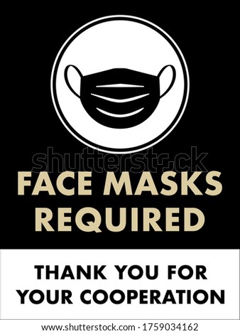 Face Masks Required Sign | Vertical Poster for Business and Retail Stores | Vector Window Signage