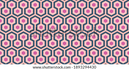 1960s Geometric Wallpaper | Groovy Pink, Blue and Orange Retro Pattern | Vintage 60s Mod Style | Seamless Hexagon Background | Repeating Sixties Print Imagine de stoc © 