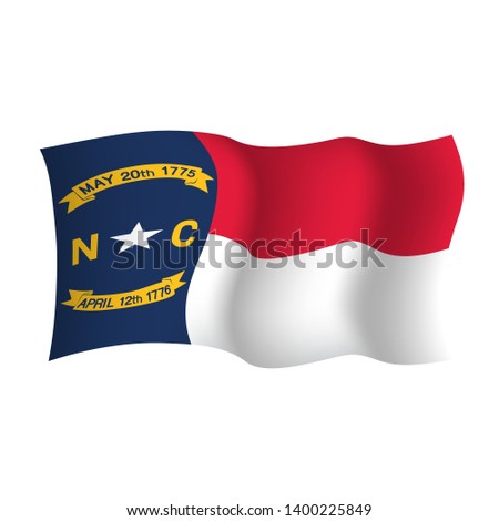 North Carolina waving vector flag. Vector illustration. United States of America. Raleigh