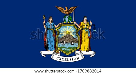 Flag of New York state, vector illustration. Coat of arms of New York state, high-quality hand-drawn illustration.
