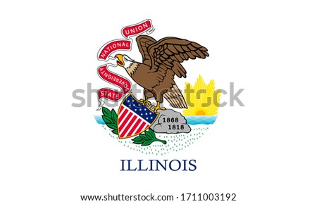 Flag of Illinois state, vector illustration. Coat of arms of Illinois state, high-quality hand-drawn illustration.