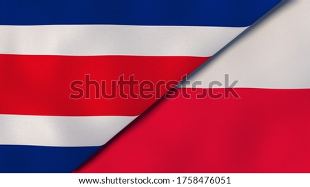 Two states flags of Costa Rica and Poland. High quality business background. 3d illustration Foto stock © 