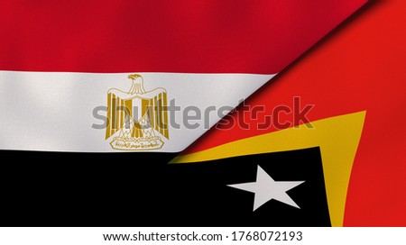 Two states flags of Egypt and East Timor. High quality business background. 3d illustration Stock fotó © 