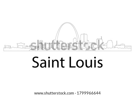 Skyline of St. Louis, Missouri with Gateway Arch.  Outline vector illustration. Line art