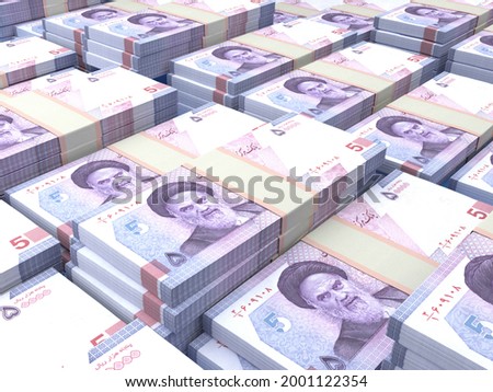 Money of Iran. Iranian rial bills. IRR banknotes. 50000 rials. Business, finance, news background. 3d illustration. Imagine de stoc © 