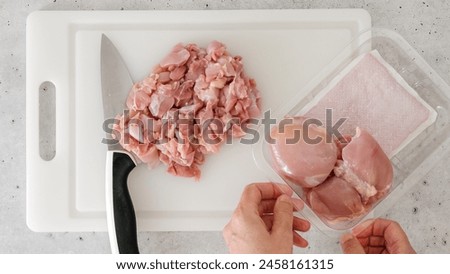 Similar – Image, Stock Photo Bowl of cut chicken broccoli macaroni and cheese