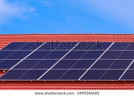 Image, Stock Photo Orange house against blue sky. House with orange walls minimalist. German architecture