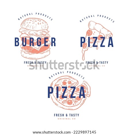 Burger and pizza hand drawn illustration. Doodle vector set.