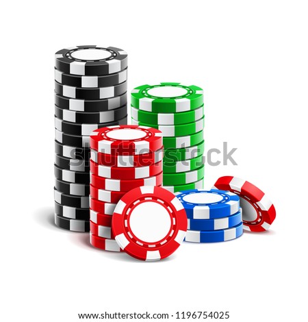 Stack of realistic empty chips for casino or pile of blank 3d gambling tokens. Volumetric heap of money or cash for games like poker and blackjack, roulette. Betting club and gamble, winning theme