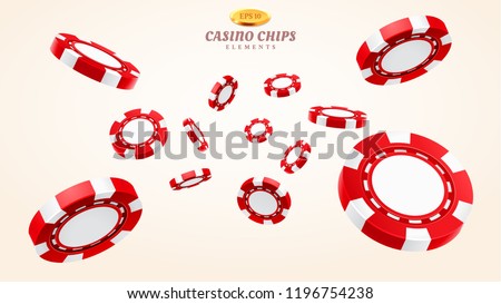 Red 3d casino chips or flying realistic tokens for gambling, entertainment house volumetric blank or empty cash for roulette or poker, blackjack. Gamble and winner, risk and luck, betting and fortune