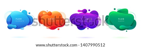 Set of isolated blue and red fluid blobs, gradient green and violet liquid spots. Abstract 3d brush spats for poster design or flyer background, banner template. Geometric shapes with dynamic colors