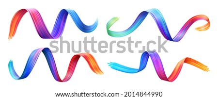 Brushstroke multicolor gradient texture brush ribbon isolated on white. Vector wavy colorful curly brush paint stroke, watercolor trace or abstract colorful smear, felt-tip pen background backdrop