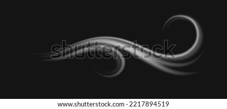 Wind blowing and gusting, howling air current moving smoke, vapor or fumes, fog. Isolated gale with swirls, weather conditions. Vector in realistic style