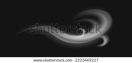 Howling and blowing wind, isolated swirls of smoke or fog. Weather conditions, swirling air current, gale or storm beginning. Vector in realistic style