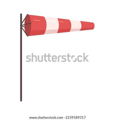 Weather red and white stripe wind cone for airport ground wind force and speed indication. Flat design cartoon vector illustration of windsock signal wind speed flag