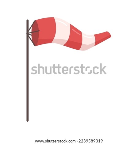 Windsock wind speed and direction chart. Vector illustration of wind force and speed indication, flat cartoon style design. Wind cone on pole for airport ground, blowing striped airsock