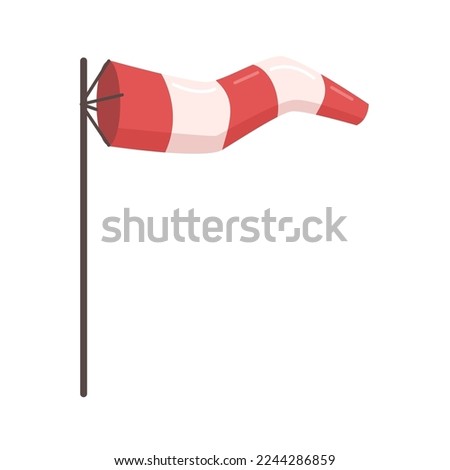 Weather windsock signal wind speed flag, airport runway direction showing flagpole. Vector illustration of red and white stripe wind cone for round wind force and speed indication. Flat cartoon design