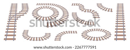train transport parts and details for railway tracks. Connecting elements for transportation and locomotive riding. Flat cartoons, vector illustration