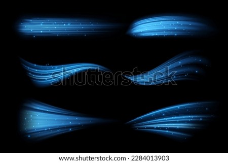 Air flow effect with shining, isolated current or air blowing of breath. Breeze flowing movement with shimmering, whiff with flickering. Vector illustration