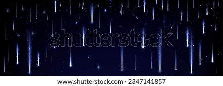 Falling and shooting stars, realistic illustration collection. Universe and galaxy, comets and celestial bodies glittering and shining. Cosmic meteors, asteroids and stardust at starry sky