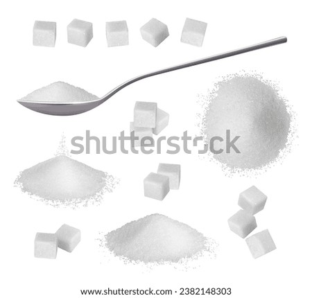 Sugar cubes for sweetening food and drinks. Vector realistic isolated addition to meal, glucose and sucrose, fructose organic ingredient for cooking and eating desserts and sweets diet