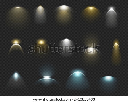 Realistic wall lamp light effect with rays and bulbs. Vector isolated illumination shining and glowing for interior or products showcase. Spotlight for stage or shop, scene with sconces