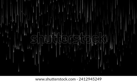 Downpour raining weather, raindrops and heavy rain, realistic illustration. Storm or shower with drizzle and droplets falling. Rainwater texture, drops and seasonal monsoons overcast