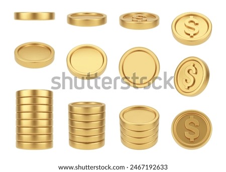 Pile of money, isolated falling dollar golden coins. Vector finance and economy, deposit on bank account or earnings. Wealth and growth of capital, winning in casino or getting jackpot win