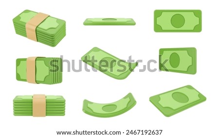 Cash in pack, isolated realistic 3d pile of money. Vector dollars or paper bills for paying and buying. Minimalist application UI icon, economy and banking, earnings and wage. Deposit and investment