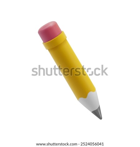 Pencil with eraser 3d cartoon style vector illustration. Stationery object, office pen symbol of education, back to school and study. Creative writing and drawing icon