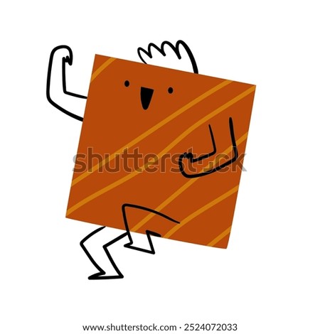 Funny square geometric shape character with hair style, arms and legs. Vector isolated emoticon for kids math education. Quadrilateral with joyful and surprise muzzle expression. Educational element