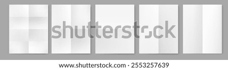 Rectangular sheet of paper folded along middle lines and into smaller parts, views from both sides. Vector bent to create shape, form or design of cards, booklets or artistic origami folding