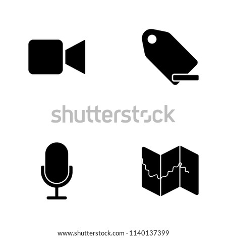 Vector illustration set web icons. Elements map, microphone, minus tag and camera icon on white background