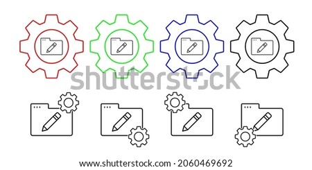 Folder pencil vector icon in gear set illustration for ui and ux, website or mobile application