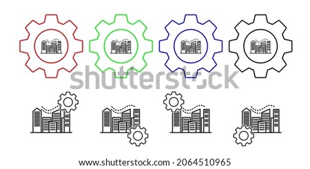 Air pollution, building, city vector icon in gear set illustration for ui and ux, website or mobile application